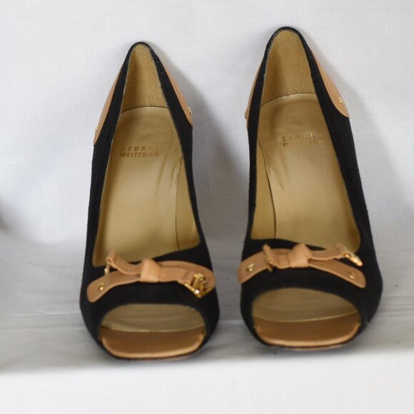 Stuart Weitzman Black And Tan Open Toe Pumps - Spain - Picture 2 of 4